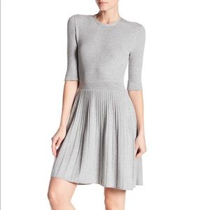 Eliza J Pleated Drop Waist Knit Dress in Grey
